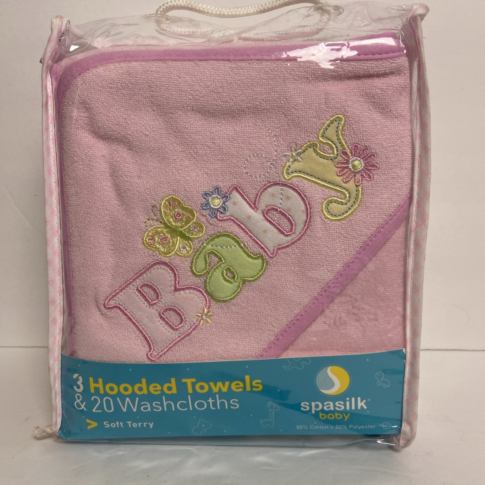 SpaSilk Baby 3x Hooded Towels & 20 Washcloth Soft Terry New Pink